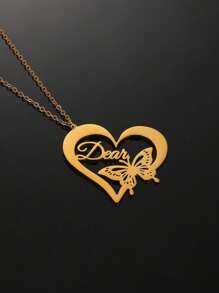 1pc Customized Girl's Name Love Butterfly Pendant Necklace, Fashionable & Delicate Personalized Letter Heart Butterfly Collar DIY Stainless Steel Nameplate Necklace, Girl's Party Accessories Birthday Gift