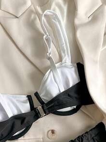 Women's Patchwork Bikini Set With Steel Frame, Including Adjustable Drawstring Swim Shorts, Suitable For Summer Beach Vacation - Black and White - View 5