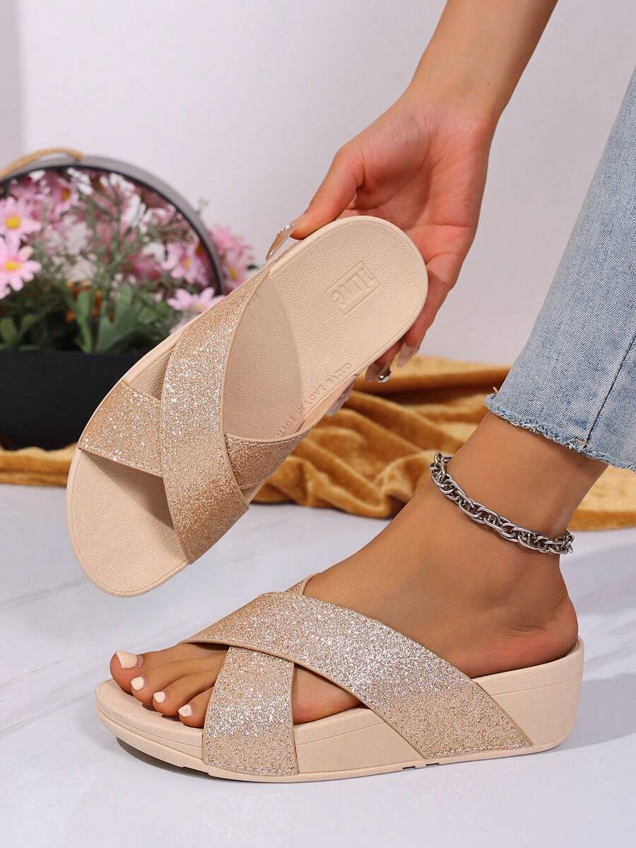 Sandalias de verano para mujer, nuevas, de moda, casuales y cómodas, con tiras cruzadas, suela gruesa, antideslizante y resistente al desgaste, para la playa - Dorado - Ver 1
