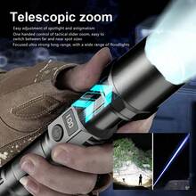KENSUN 1pc Portable Spotlight Long Range LED Flashlight With Power Display Type-C Charging Built-In Battery Lightweight Telescopic Zoom LED Torch, Camping Accessories - Black - View 5