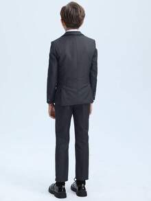 男童四件套西装，包括燕尾服、正装、花童服、婚礼西装外套、马甲、裤子和领带，深灰色，尺码6-16岁