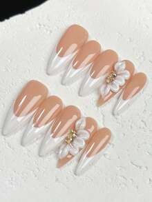 10pcs Handmade Almond-Shaped French Manicure Nude Color Nail Stickers