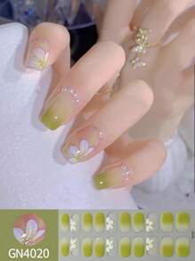 French Gradient Nail Stickers, Spring Nail Polish Stickers, Flower-Patterned Nail Stickers, Full-Cover Nail Stickers, Women's Nail Art, Sparkling Full-Cover Nail Art Stickers - Women's Self-Adhesive Nail Stickers