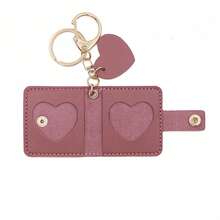 Minimalist Faux Leather Photo Storage Case, Keychain Holder For Couples, Cartoon Character Photo Storage Pouch