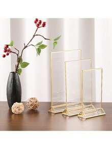 1 件，4*6 英寸，5*7 英寸，A5 尺寸透明亚克力标牌展示架多用途双面金色框架婚礼号码牌桌传单菜单卡架 - 金邊透明 - 查看 4