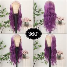 13X4 Free Part Ombre Pink Body Wave Synthetic Lace Front Wigs For Women 28 Inch Long Wavy Hair Wigs Glueless Soft Pink Ombre Colored Wigs Heat Resistant Christmas Wig Natural Long Wave Lace Front Wigs For Daily Party Cosplay Use - Ombre Purple - 查看 6