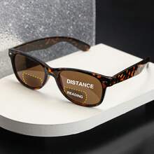 2pcs Square Tea-Color Bifocal Reading Glasses, Multi-Function Lenses With Rivet Temple Design, Suitable For Daily Wear And Outdoor - Black + Leopard - View 6