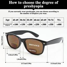 2pcs Square Tea-Color Bifocal Reading Glasses, Multi-Function Lenses With Rivet Temple Design, Suitable For Daily Wear And Outdoor - Black + Leopard - View 11