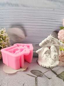 1 Buah Cetakan Lilin Patung Rumah Pondok Liar dari Plester, Cetakan Silikon DIY, Cetakan Plester & Silikon - Hot Pink - View 3