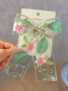 1pc Girls Colorful Embroidered Lace Bow Ribbon Barrette - Bow - View 4