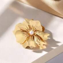 1pc Elegant Fashion Sexy Metal Flower Faux Pearl Inlaid Brooch/Lapel Pin For Women, Suitable For Party And Daily Wear
