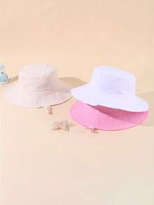 3 Stücke Kinder einfache lange Seil Kombination Fischerhut, verstellbare Größe für Outdoor Sonnenschutz, Freizeithut geeignet für Jungen und Mädchen, Frühling und Reisen, Strandurlaub, Sonnenhut, Fischerhut. - Rosa + Weiß + Beige 3 Kombinationen - Übersicht 4