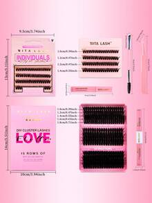 RITALASH 300pcs D Curl Christmas Gift Cluster Lash KitDIY Eyelash Extensions Long Individual Lashes Mixed Tray Lash Clusters Extensions DIY Cluster Lash At Home With Bond And Seal Applicator Cluster Lash Remover And Lash Brush - Black - View 3