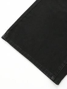 男士百搭纯色休闲宽松牛仔短裤，街头潮流，夏季 - 黑色 - 查看 6