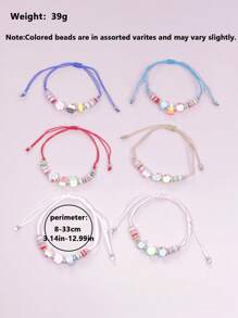 12pcs Assorted Girls Colorful Soft Clay Cartoon Braided Bracelets, Random Color & Style Mix Set