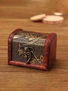 1pc Mini Antique Wooden Treasure Chest Jewelry Organizer Box, Decorative Storage Accessories With Lid For Rings, Necklaces, Earrings, Perfect Valentine's Day Gift, Christmas, Birthday, Holiday, Keepsake Box, Compact And Portable, Enhances Home Decor, Ideal For Women, Girls, Bridesmaids, Unique Gift Idea, Must-Have For Jewelry Lovers, High Conversion Keywords Included, Stylish And Practical, Adds Vintage Charm To Any Room. - Multicolor - View 12