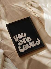 1 件黑色肯定海报、你被爱印刷品、米色励志墙艺、时髦爱情名言海报、中性家居装饰、励志礼物帆布画墙艺，用于生活家居装饰节日和生日礼物、办公室装饰布置艺术品可选框架、带框架的墙艺