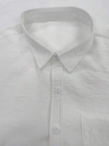 Men's Casual Fashionable Outerwear, Collar Full-Zip Up, Solid Color, Cool & Comfy Skin-Friendly Fabric, Suitable For Home, Commute Or Outdoor Wear, Simple Elegant Versatile Essential Men's Top - White - View 4