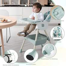 Klappbarer Baby-Esszimmerstuhl, höhenverstellbarer Kinderhochstuhl, multifunktionaler Rückenlehnenstuhl mit Rädern und Esstablett, geeignet zum Füttern, Essen und Spielen für Säuglinge im Alter von 0–6 Jahren, 91 * 75 * 63 cm (grün)