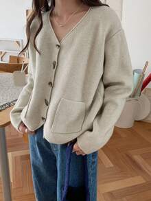 Alicedudu كارديجان نسائي بياقة على شكل حرف V، موسم الخريف/الشتاء