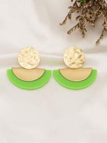 Swim Chiccia 1 Pair Bohemian Women Retro Elegant Hammered Metal Round & Semi-Circle Wood Earrings, Fashionable Accessories For Spring/Summer And All Year Round - Earring - View 4