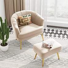 Silla con reposapiés de terciopelo para sala de estar, dormitorio u oficina, sillón tapizado individual cómodo de ocio con reposabrazos - 1 - Ver 7