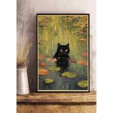 1pc Wall Arts Posters Optional Frame Vintage Van Gogh Monet Waterlily Black Cat Posters Coffee Stickers Kraft Paper Living Community Bar Art Painting Home Room Decoration ,Wall Art With Frame - Multicolor - View 4