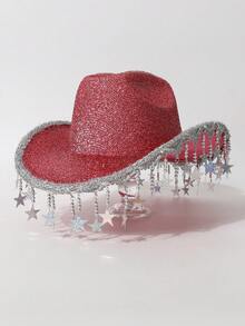 1 件女式闪亮五角星流苏吊坠时尚爵士帽，女牛仔帽适合派对、婚礼、舞台穿着，全年 - 禮帽 - 查看 7