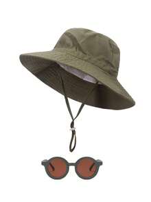 1 套婴儿太阳帽，速干透气儿童防晒帽，男女通用幼儿沙滩渔夫帽，配有太阳镜