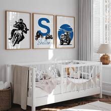 3pcs Set Custom Canvas Wall Art - Personalized First Initial Name, Personalized Motorcycle Theme Wall Art Set - Black & Blue Customizable Prints For Boy's Room High Quality Material, Unique Gift Idea Gifts Birthday Graduation Optional Frame
