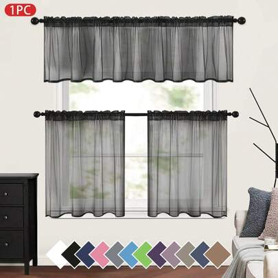 1pc Solid Color Lightweight Sheer Curtain, Semi-Transparent Half Window Curtain With Rod Pocket, Suitable For Kitchen, Bathroom, Cafe Decoration