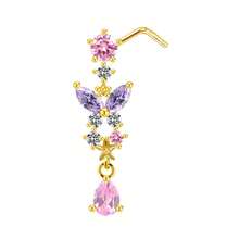 Butterfly Nose Nail Heart-Shaped Pentagram Puncture Accessory For Women, Stainless Steel Nose Accessory - Gold - View 1