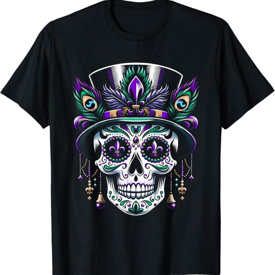 Mardi Gras Skull Top Hat New Orleans Witch Doctor Voodoo T-Shirt - Black - View 1
