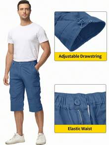 KEFITEVD Mens 3/4 Length Cargo Work Pants Cotton Twill Outdoor Hiking Shorts Ripstop Pants - Blue Gray - View 5