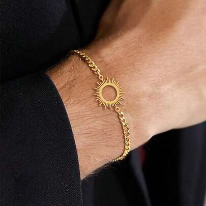 1 pieza Nuevo brazalete de cadena de acero inoxidable con diseño hueco dorado/plateado de moda para hombres