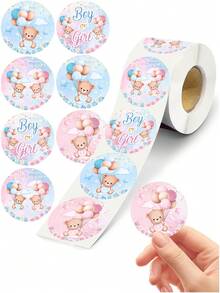 500pcs Gender Reveal Round Stickers, Stylish Paper Stickers Suitable For Scrapbooking, Diary, Notebook, Laptop Labels, Gender Reveal Party Supplies - Multicolor - View 2