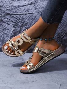 Sandales coulissantes femme à fond épais et doux avec rivets, ajourées. Élégantes, preppy, avec paillettes et carreaux, pour la plage, les fêtes, les vacances, la plage, le mariage bohème chic