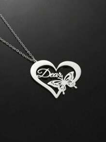 1pc Customized Girl's Name Love Butterfly Pendant Necklace, Fashionable & Delicate Personalized Letter Heart Butterfly Collar DIY Stainless Steel Nameplate Necklace, Girl's Party Accessories Birthday Gift