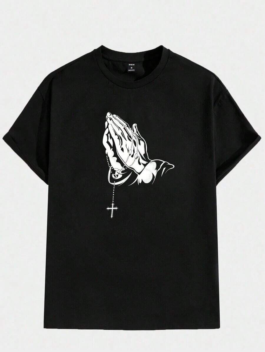 T-shirt à manches courtes pour homme avec imprimé graphique, idéal pour sortir, pour les amis, style emo. - Noir - Voir 1