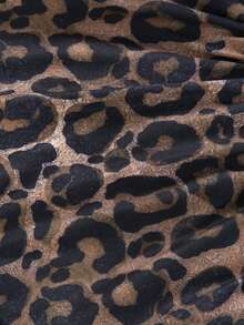 2pcs/Set Young Girls Summer Simple Solid Ribbed Hollow Design Sleeveless Crop Top + Minimalist Leopard Print Mini Skirt - Black - View 7