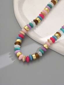 1 件波西米亚风格串珠算盘珠项链，适合女士（珠子颜色随机） - 彩色 - 查看 5