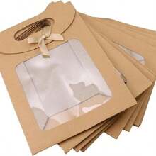 10pcs Window Gift Bags, Suitable For Holiday Parties And Gift Packaging, Transparent Flip-Top Handle Gift Bags - Khaki - View 7