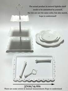 Set de 2 piezas de plataformas para pasteles de plástico blanco, set de plataforma de 3 niveles para exhibir magdalenas, galletas, postres y 1 pieza de bandeja para postres, adecuado para baby showers, tés, bodas, fiestas de cumpleaños, revelación de género, decoraciones de baby shower