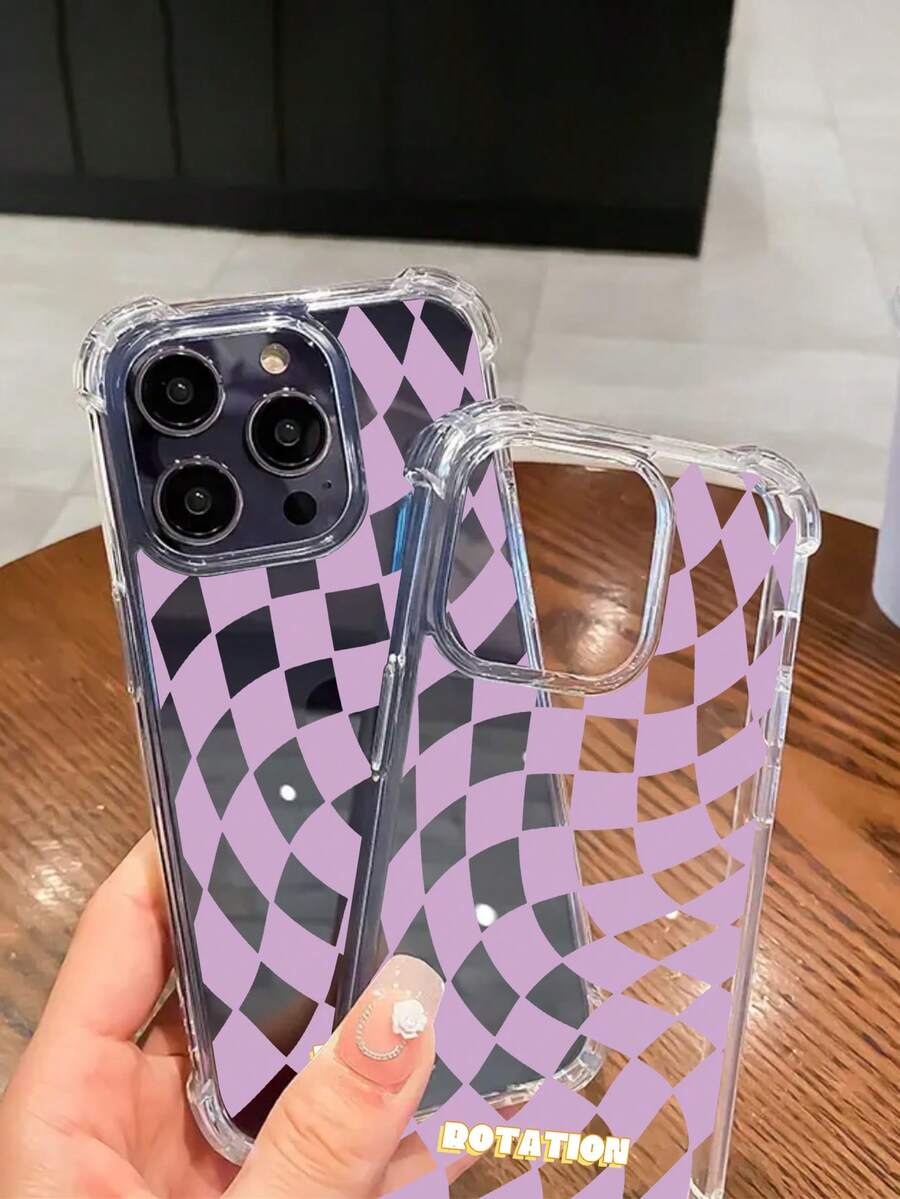 Karomuster 1 Stück Schachbrettmuster transparente Sturzsichere Hülle kompatibel mit Apple 16/11/12/13/14/11Pro/12Pro/13Pro/14Pro/XR/15/15Pro/15Pro Max, Galaxy S25/S23/S24/A56/A16, Pixel 9 - Transparent - Übersicht 1