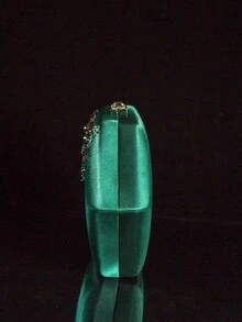 Hexagonal Hand-Stitched Rhinestone Evening Bag, Heavy Industries Elegant Box Clutch Purse For Ladies, Party/Prom/Wedding - Dark Green - View 5