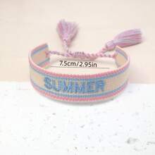 1 pieza Pulsera trenzada bordada a mano de estilo boho, adecuada como regalo para familiares, amigos, estudiantes, festividades, fiestas, vacaciones en la playa