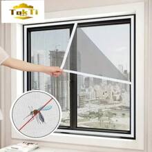 1 pieza Cortina anti-mosquitos de verano, con enganche y lazo autoadhesivo, mosquitera de ventana sin taladrar de borde completo, cortina de malla para ventilación y visibilidad, red invisible para puertas y ventanas adecuada para todas las ventanas, fácil instalación y remoción, lavable
