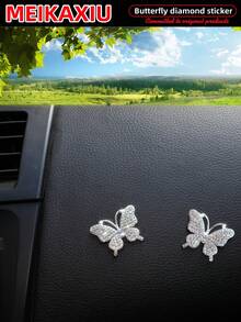 MEIKAXIU 2 件/套镶钻蝴蝶闪亮金属装饰贴纸，可用于汽车、手机、电脑、平板电脑