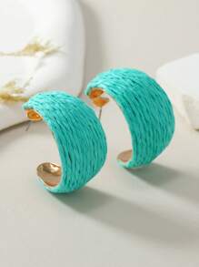 1 Pair Bohemian Style Vacation Raffia Handwoven Minimalist Multi-Color Hoop Earrings, Suitable For Daily Wear
