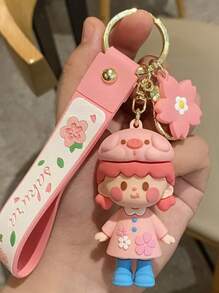 1pc Cute Cherry Blossom Girl Keychain, Fashion Pendant Accessory Ornament For Backpacks, Cars, Sweet Gift Car Accessories Bag Charm